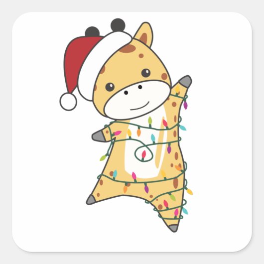 Giraffe Christmas Giraffes Winter Animals スクエアシール (正面)