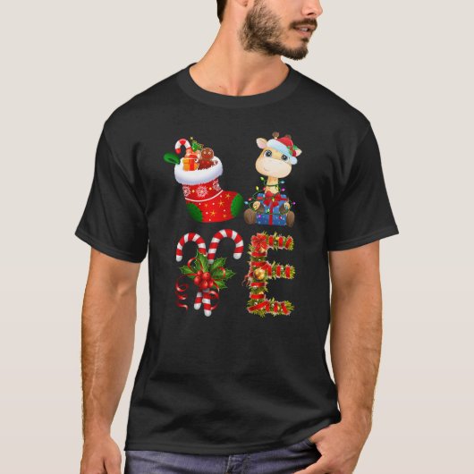 Giraffe Christmas Lights Led Funny Santa Hat Chris Tシャツ (正面)