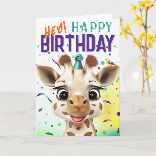 Giraffe Confetti Birthday カード (黄色い花)
