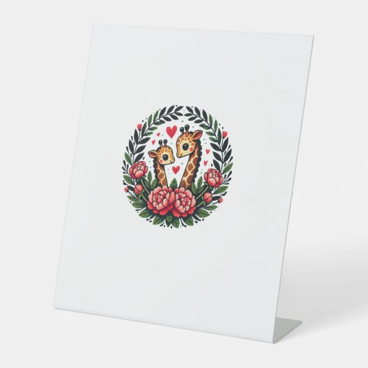 Giraffe Couple Illustration Giraffe Lovers  _4 台座サイン (正面)