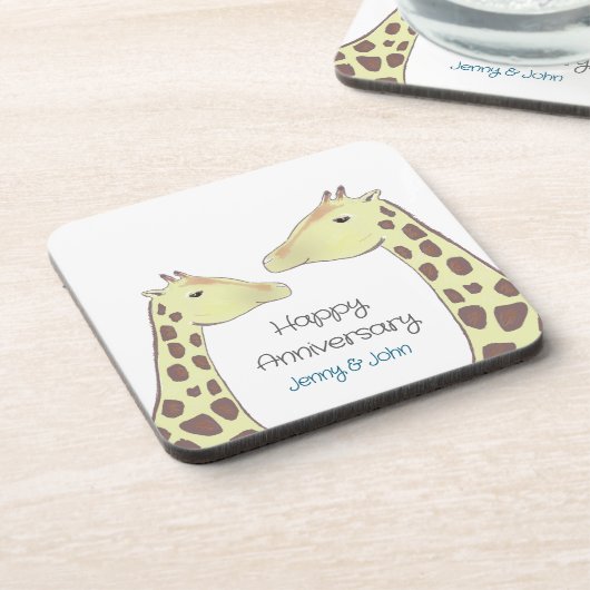 Giraffe Couple Wedding Anniversary コースター (左側)