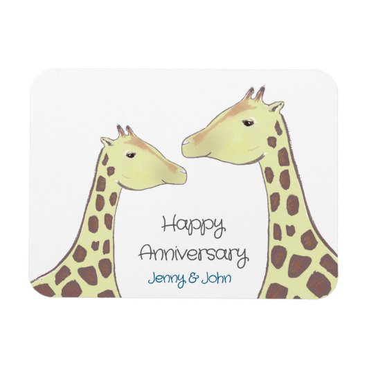 Giraffe Couple Wedding Anniversary マグネット (横)