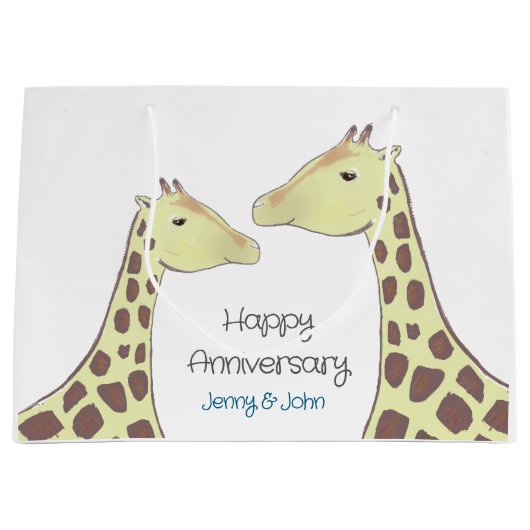 Giraffe Couple Wedding Anniversary ラージペーパーバッグ (正面)