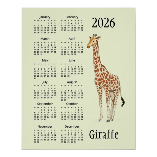 Giraffe Design 2026 Calendar Poster ポスター (正面)