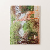Giraffe Eating Leaves Painting Photo ジグソーパズル (縦)