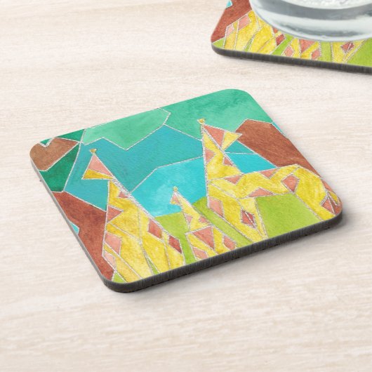 Giraffe Family Original Abstract Art コースター (左側)