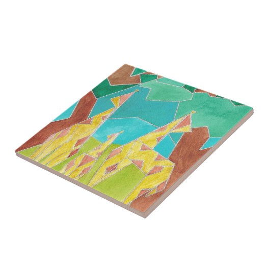 Giraffe Family Original Abstract Art タイル (側面)