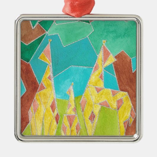 Giraffe Family Original Abstract Art メタルオーナメント (正面)