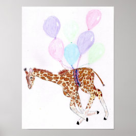 Giraffe flying with some balloons Poster ポスター