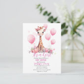 Giraffe Girl Baby Shower Invitation ポストカード (スタンド正面)