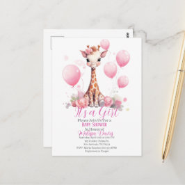 Giraffe Girl Baby Shower Invitation ポストカード