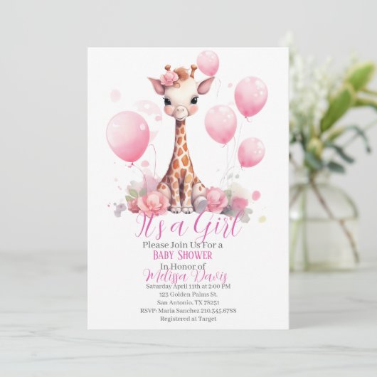Giraffe Girl Baby Shower Invitation 招待状 (スタンド正面)