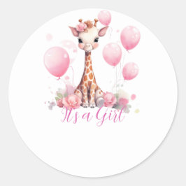 Giraffe Girl Baby Shower Round Sticker ラウンドシール
