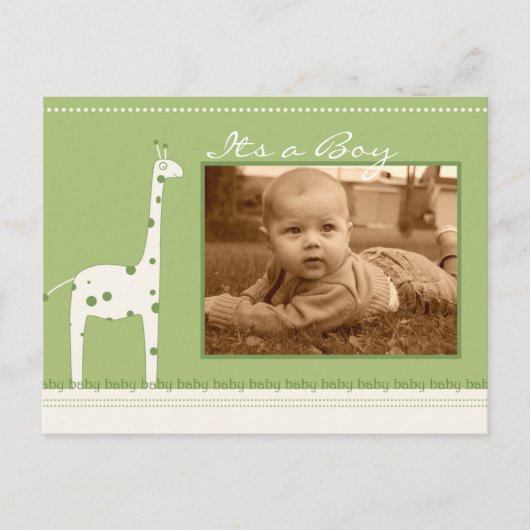 Giraffe Green Its a Boy/girlの発表 案内ポストカード (正面)