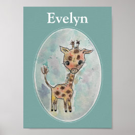 Giraffe Hand Painted Personalized Watercolor ポスター