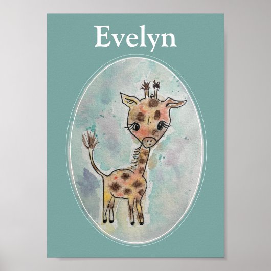 Giraffe Hand Painted Personalized Watercolor ポスター (正面)