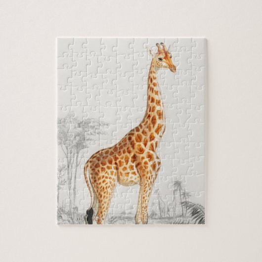 Giraffe Illustration Vintage Art Print ジグソーパズル (縦)