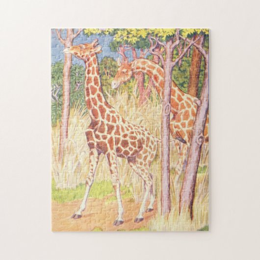 Giraffe Illustration Vintage Childrens Book ジグソーパズル (縦)