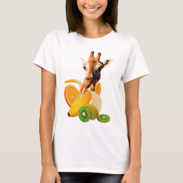 Giraffe in a Banana with orange and Kiwi Fruits Tシャツ