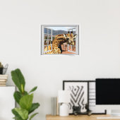 Giraffe in Fake Window View Trompe l'oeil Effect ポスター (ホームオフィス)