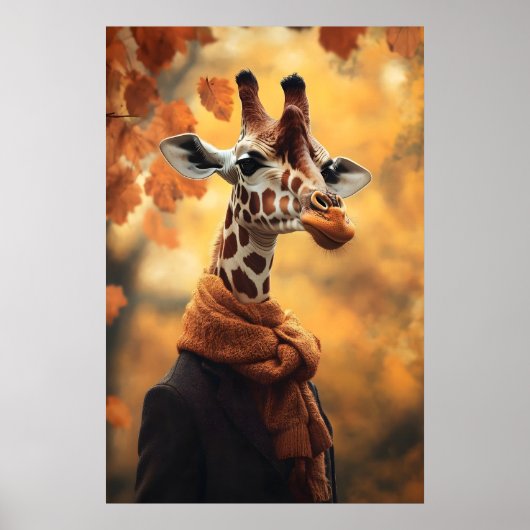 Giraffe in Fall Clothes Art Print, Autumn ポスター (正面)