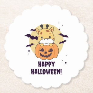 Giraffe In Pumpkin Cute Giraffes Happy Halloween ペーパーコースター