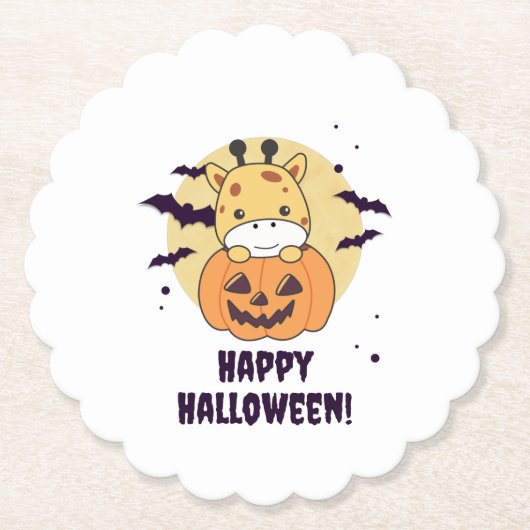 Giraffe In Pumpkin Cute Giraffes Happy Halloween ペーパーコースター (正面)