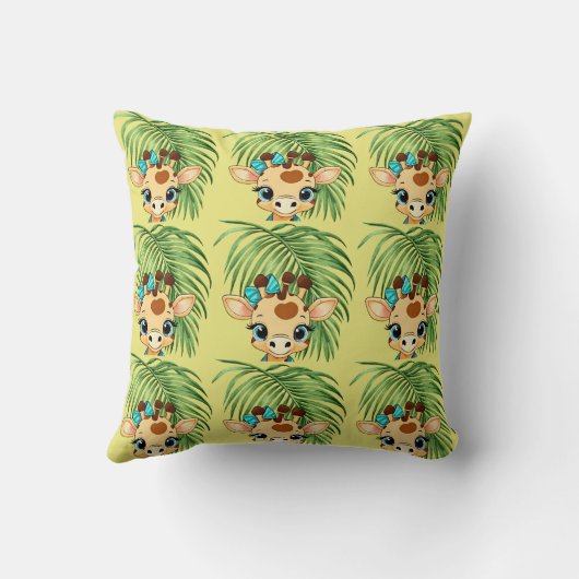 Giraffe in the Savanna Throw Pillow クッション (裏面)