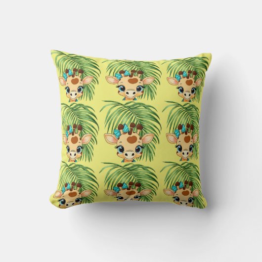 Giraffe in the Savanna Throw Pillow クッション (正面)