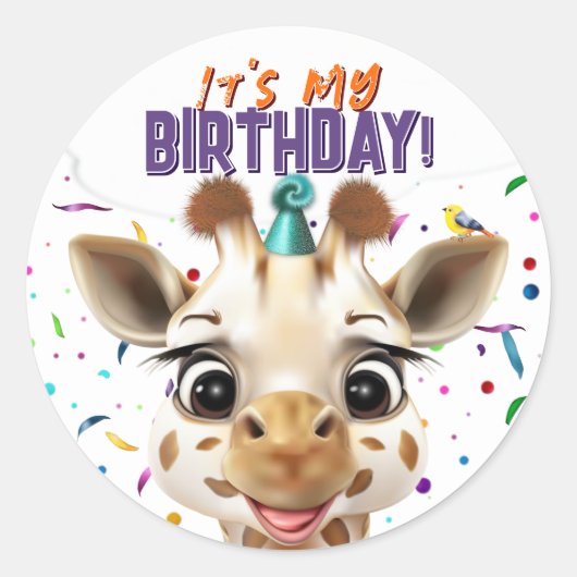 Giraffe It's My Birthday ラウンドシール (正面)