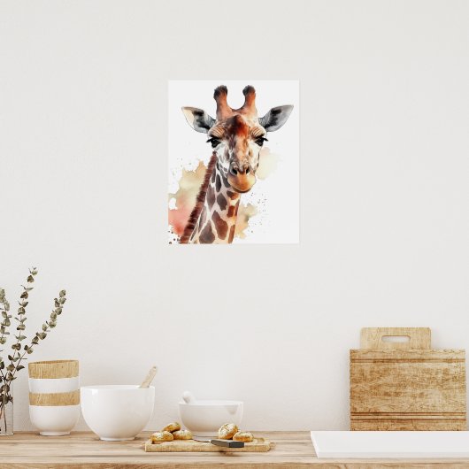 Giraffe Looking Us Water Color Poster ポスター (キッチン)