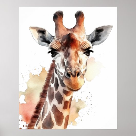 Giraffe Looking Us Water Color Poster ポスター (正面)