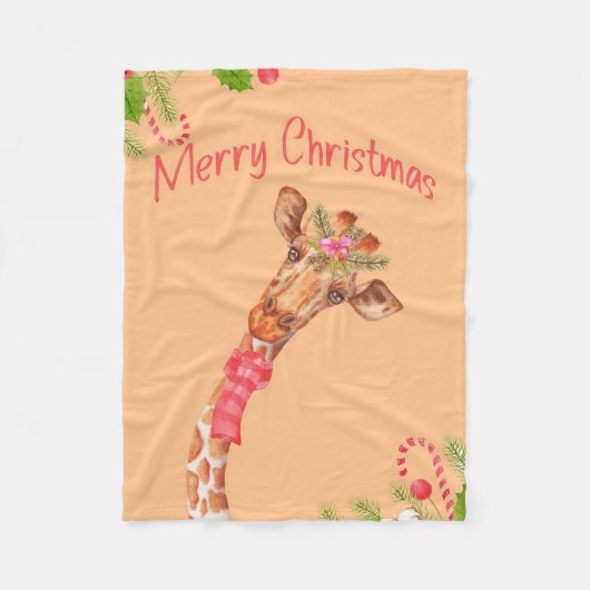 Giraffe Lover Giraffes Africa Merry Christmas フリースブランケット (正面)
