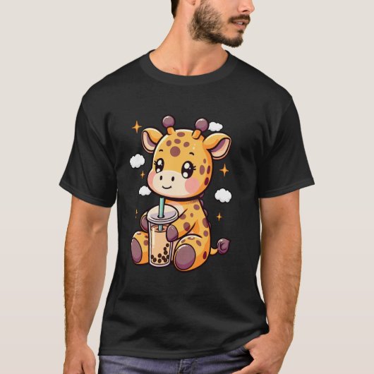 Giraffe Lover Kawaii Giraffe Drinks Boba Tea Bubbl Tシャツ (正面)