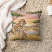 Giraffe Mama And Calf Safari Animals  クッション (ブランケット)