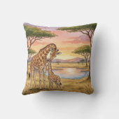 Giraffe Mama And Calf Safari Animals  クッション (裏面)