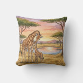 Giraffe Mama And Calf Safari Animals  クッション (正面)