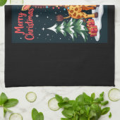 Giraffe Merry Christmas Tree Lighting Santa Giraff キッチンタオル (折り畳み)