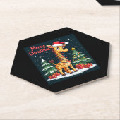 Giraffe Merry Christmas Tree Lighting Santa Giraff ペーパーコースター (アングル)