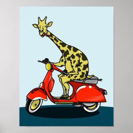 Giraffe on a retro moped ポスター (正面)
