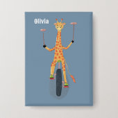 Giraffe on a Unicycle Blue Button 缶バッジ (正面)