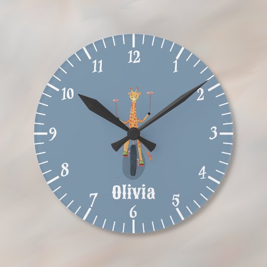 Giraffe on a Unicycle Blue Kid Room Wall Clock ラウンド壁時計