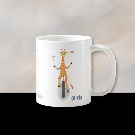 Giraffe on a Unicycle Kid Mug with Name コーヒーマグカップ