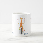 Giraffe on a Unicycle Kid Mug with Name コーヒーマグカップ (中央)