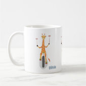Giraffe on a Unicycle Kid Mug with Name コーヒーマグカップ (左)