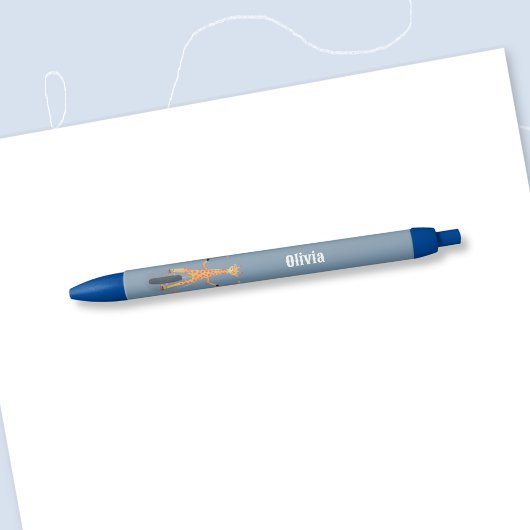 Giraffe on a Unicycle Kid Personalized Blue Pen 青ボールペン
