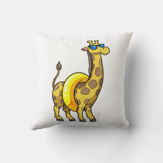 Giraffe on Beach with Swim ring & Sunglasses クッション (裏面)