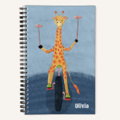 Giraffe on Unicycle Kid Blue Spiral Notebook ノートブック (正面)
