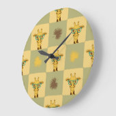 Giraffe Palm：トロピカルチェックプリント ラージ壁時計 (傾斜)