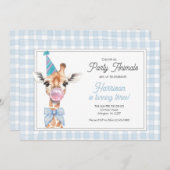 Giraffe Party Animal Birthday Invitation – Blue 招待状 (正面/裏面)